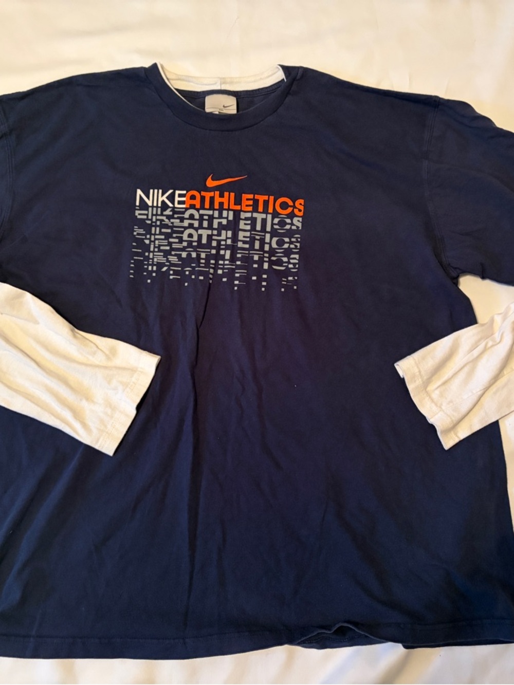 Nike Layered-Look Long Sleeve Tee - Navy, White & Orange